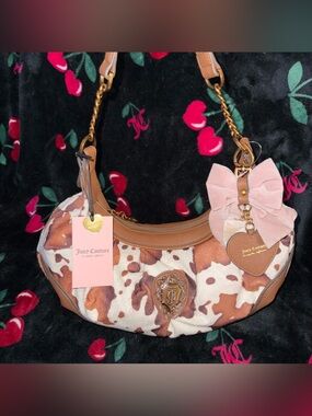 NWT Viral Juicy Couture Romance Saddle Brown Cow Print Hobo Coho Shoulder Bag